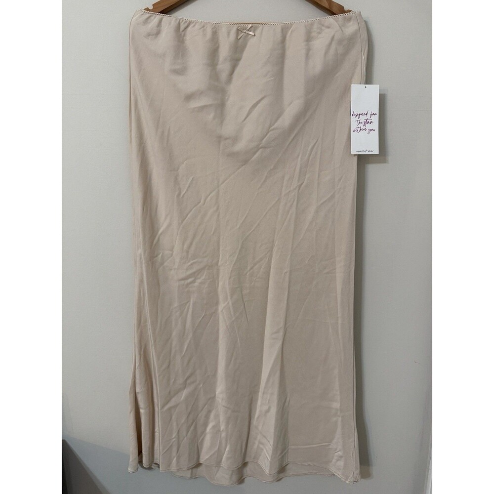 Vanilla Star Women’s Satin Slip Skirt – Size XL – Beige/ Khaki/ Nude – NWT